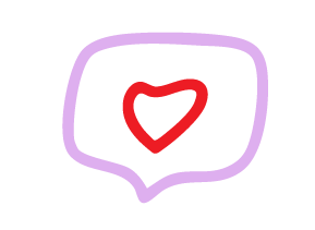 Speech bubble with a red heart inside
