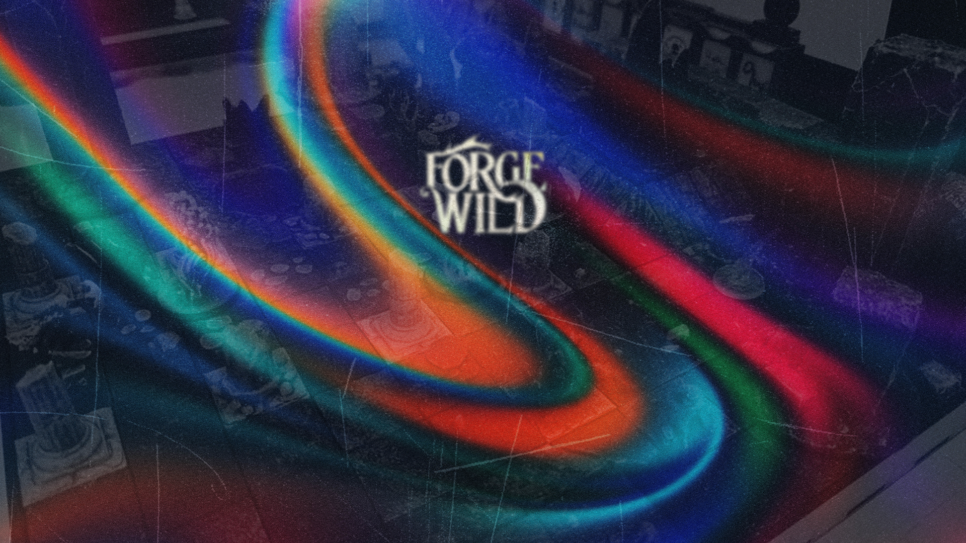 Cover art for the game 'Forge Wild' featuring colorful swirling neon-like lines on a dark background with game title in the center.