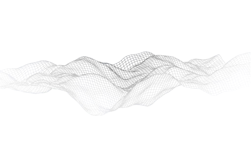 Ein abstraktes 3D-Gittermodell einer Berglandschaft auf weißem Hintergrund.