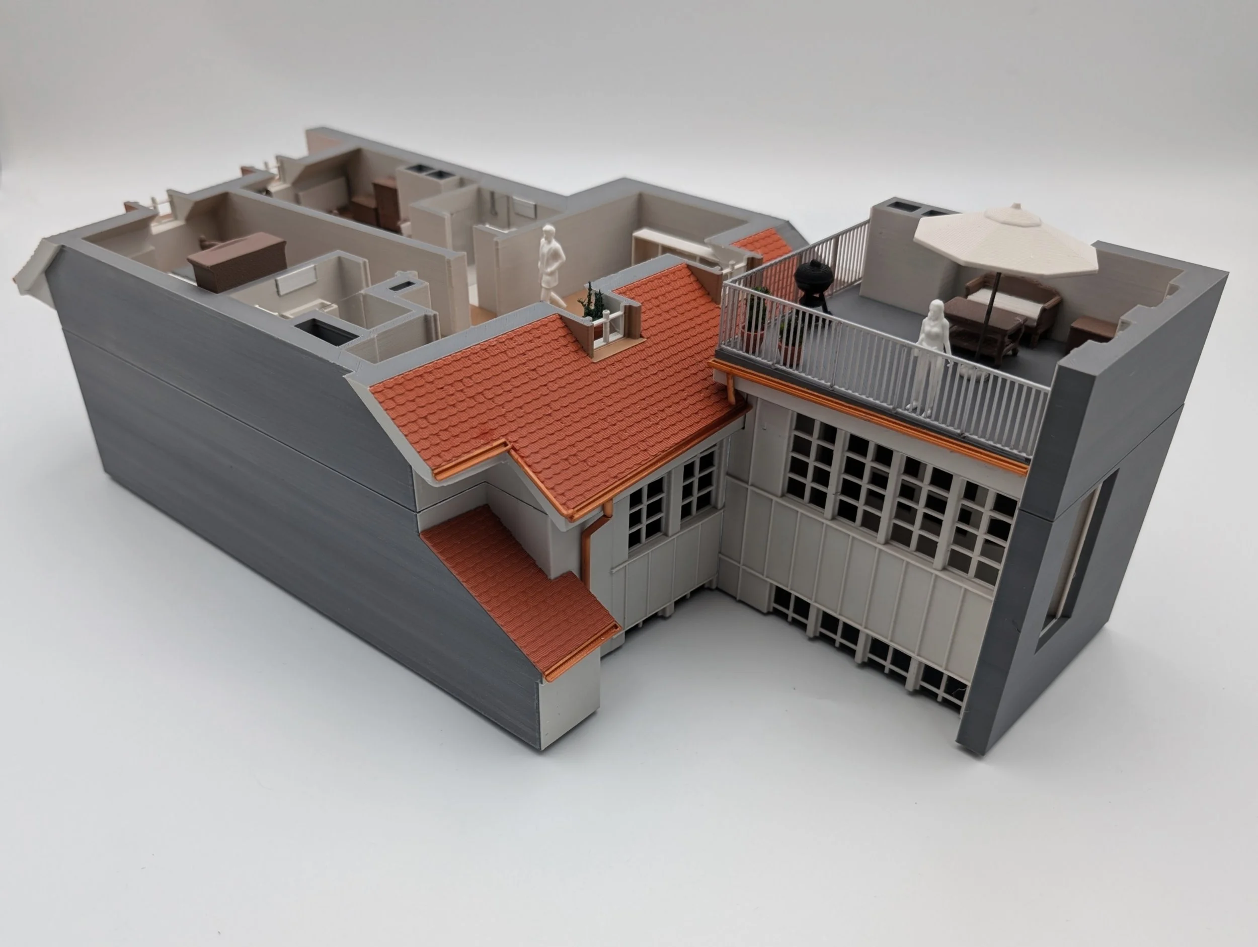 Visualisierung Aussenbereich: 3D-gedruckte Dachterrasse mit Möblierung, Attika-Wohnung Bern.