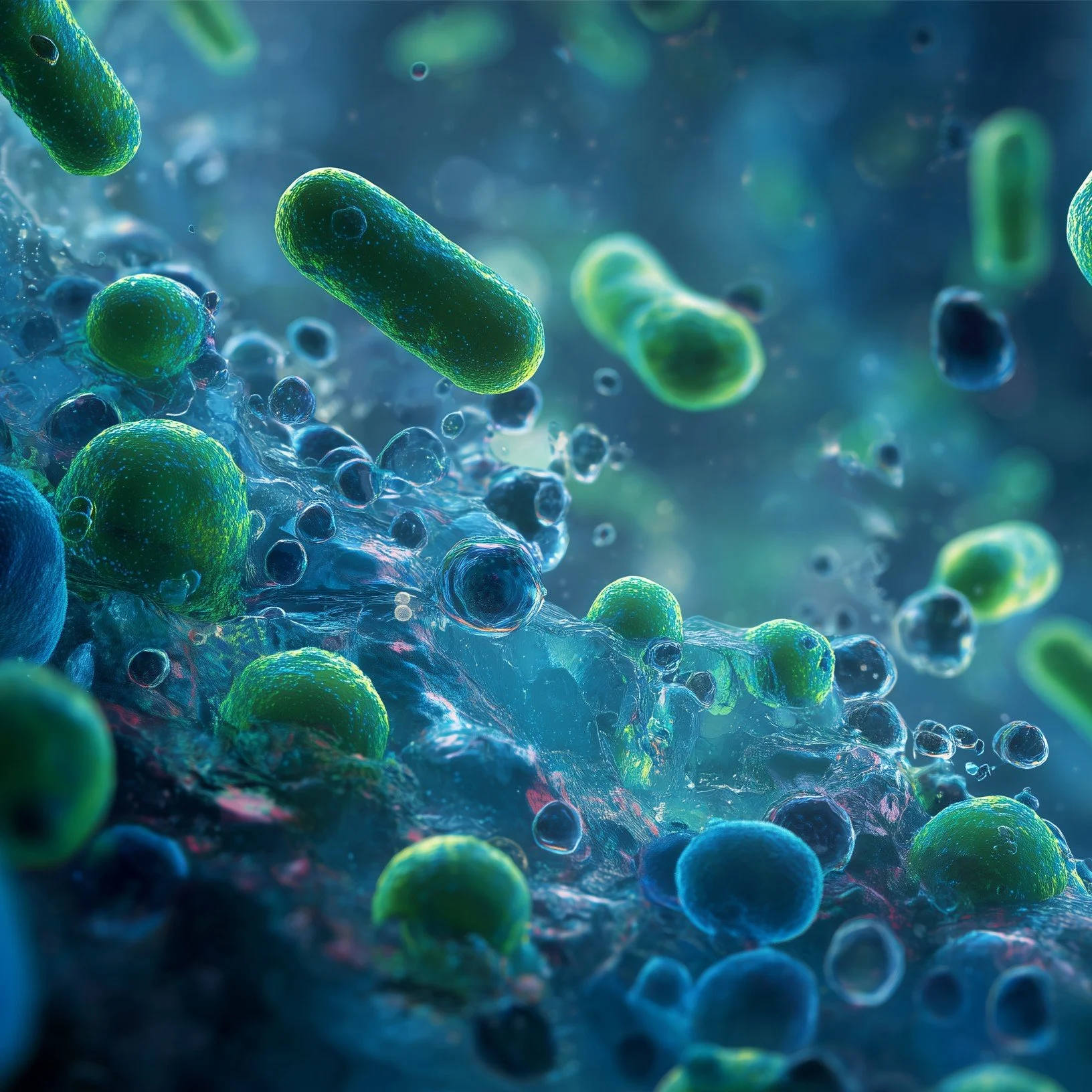 Illustratie van darmbacteriën ter ondersteuning van uitleg over de ziekte van Crohn.