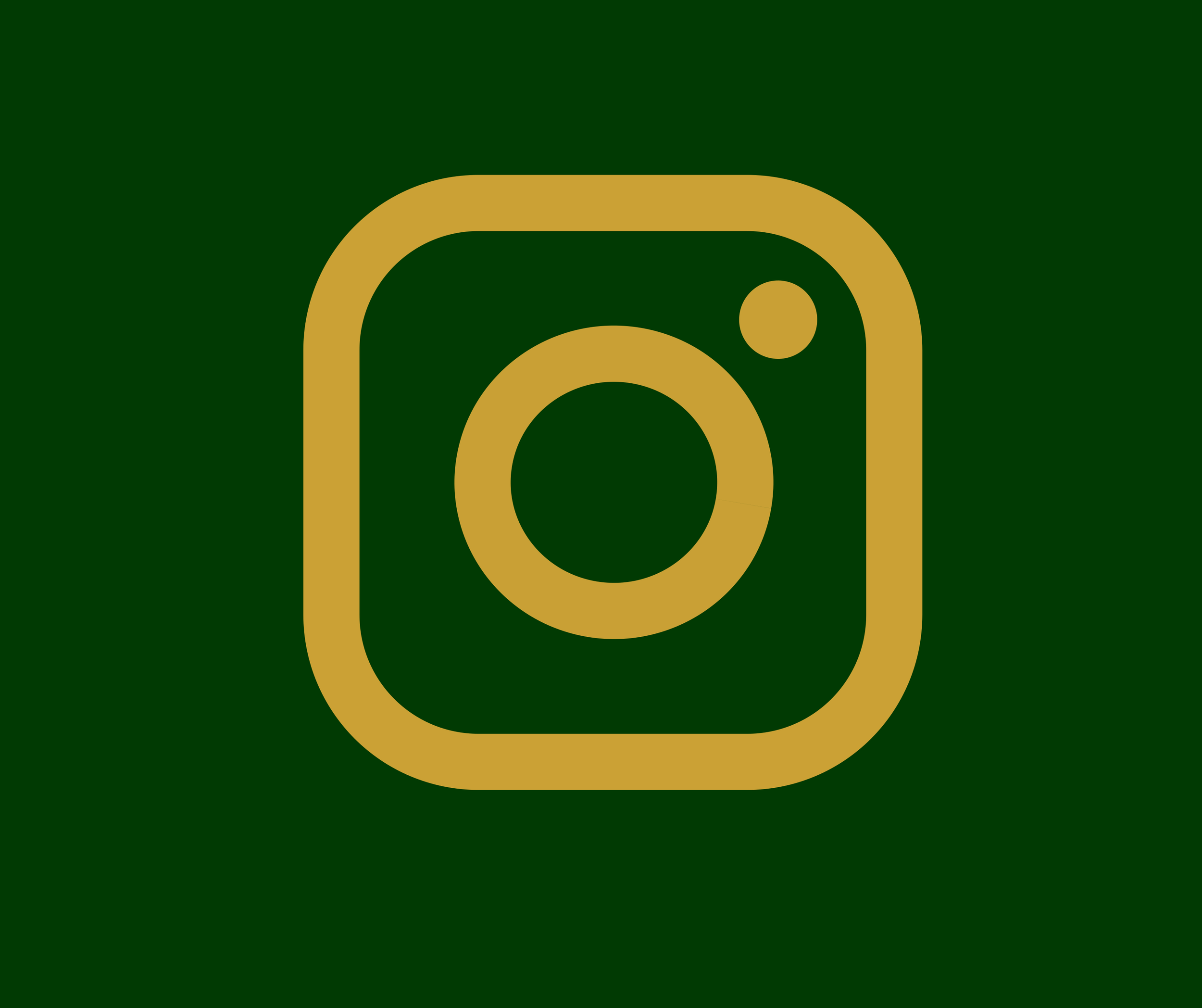 Instagram logo with a yellow outline on a dark green background.