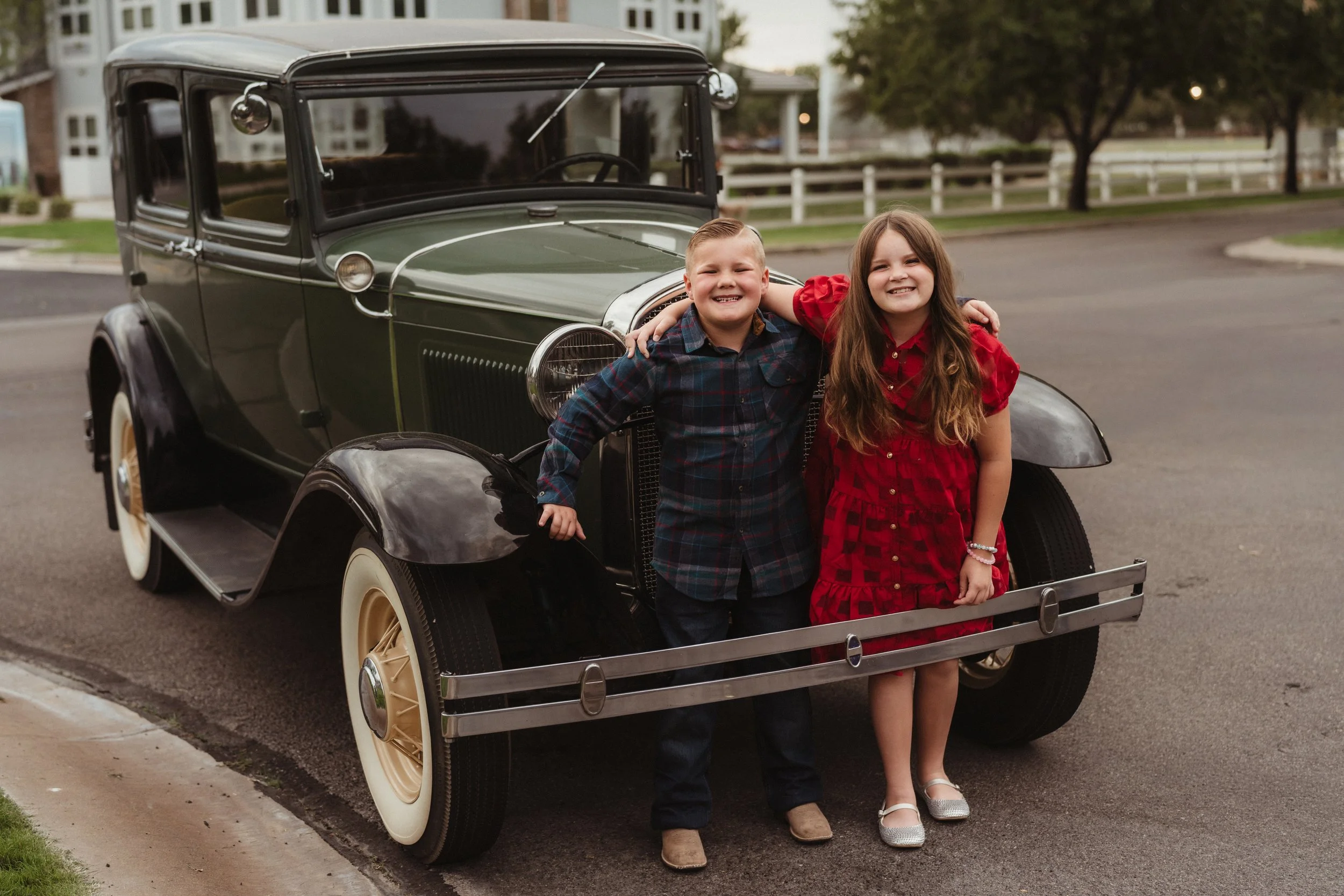 Siblings Posing with 1931 Ford Model A in Queen Creek