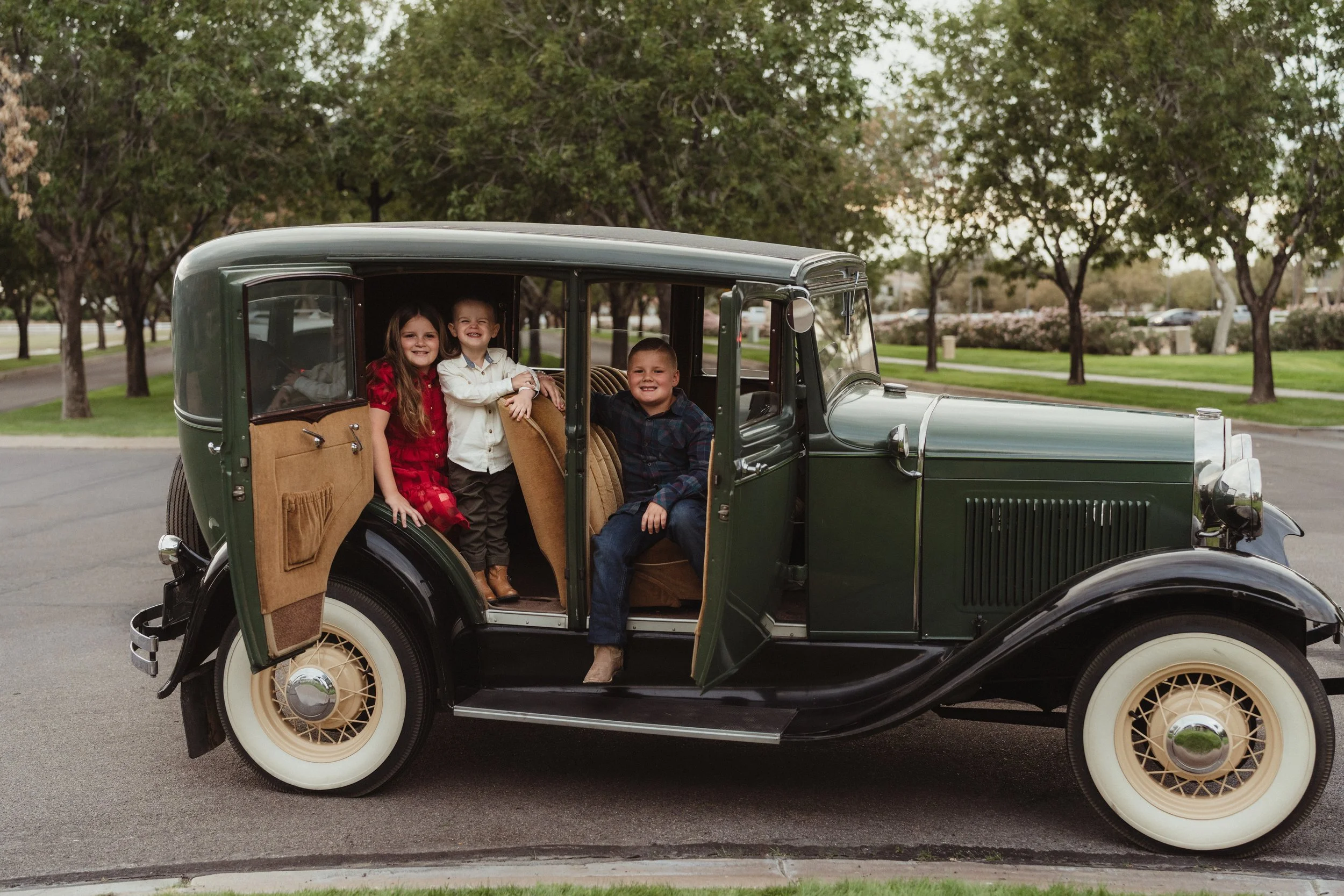 Kids Photoshoot Inside Vintage 1931 Ford Model A