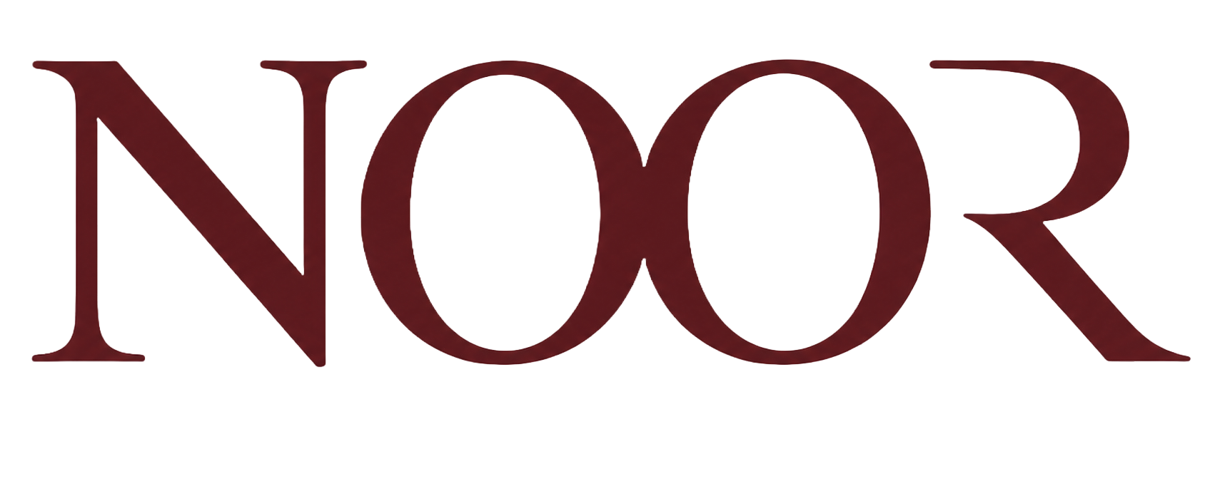 Stylized text spelling 'NOIR' in dark maroon color with a metallic finish.