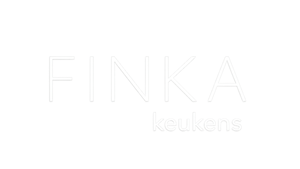 Logo met de woorden 'FINKA keukens' in witte letters op een zwarte achtergrond.