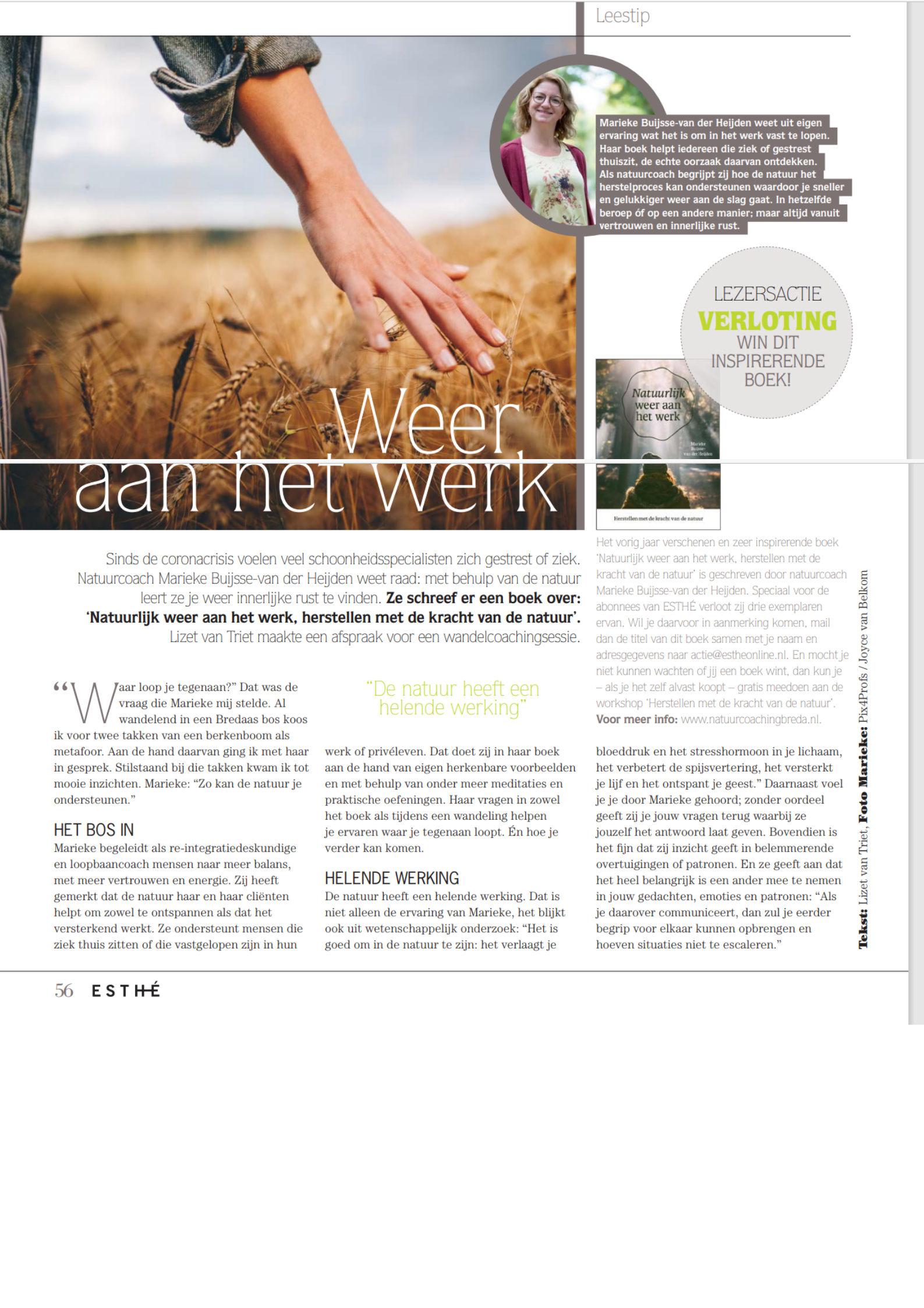 Journalist Lizet schrijft in haar artikel voor Esthe over haar ervaring met natuurcoach Marieke