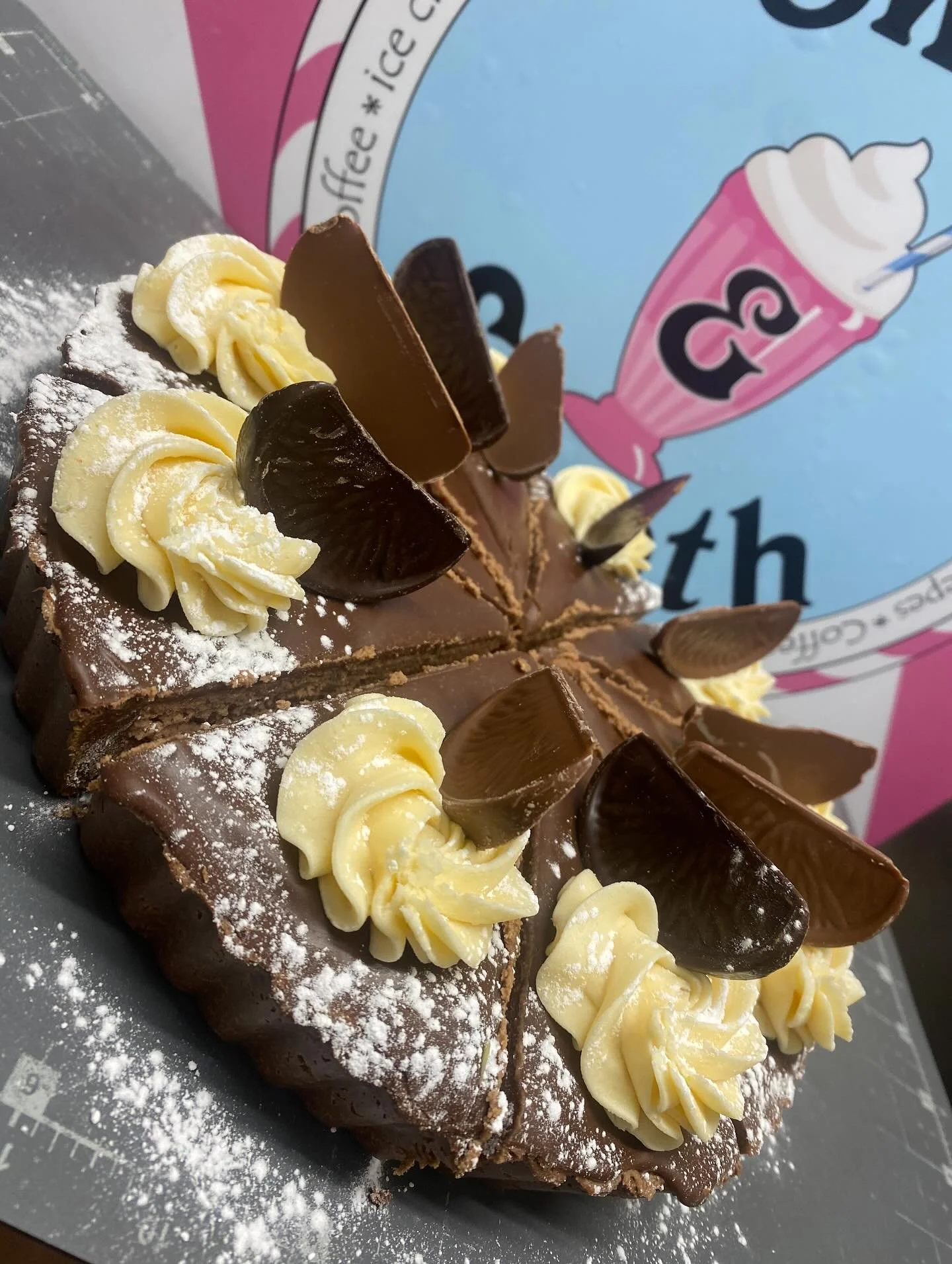 Chocolate orange &amp; baileys tort. A very Christmassy dessert to start our Saturday off