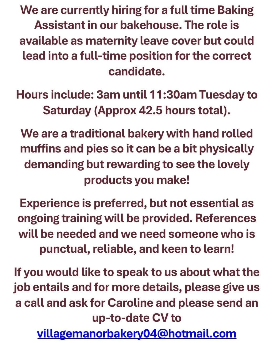 Good Morning 
We are hiring please see the notice below 💙