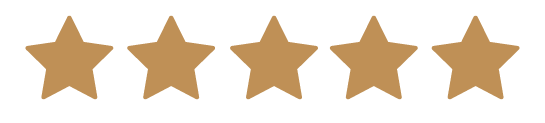 A five-star rating graphic with gold stars.