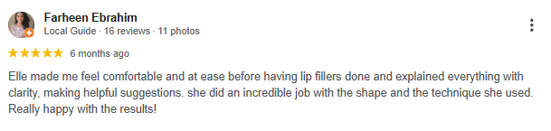 Screenshot of a review praising Elle for her professionalism and quality of work.
