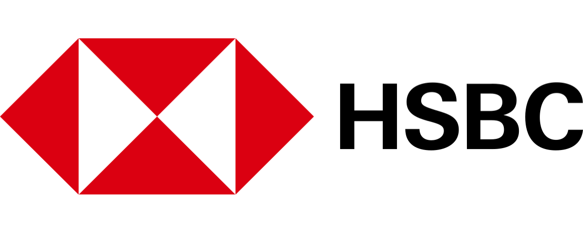 HSBC logo with red and white geometric design and black text