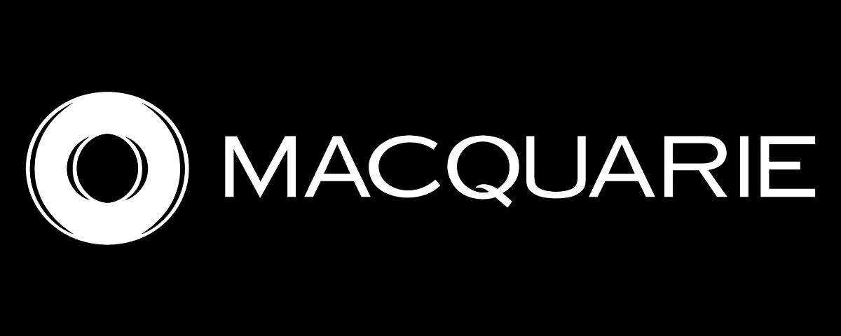 Macquarie logo with stylized circular icon and the company name in white on a black background.
