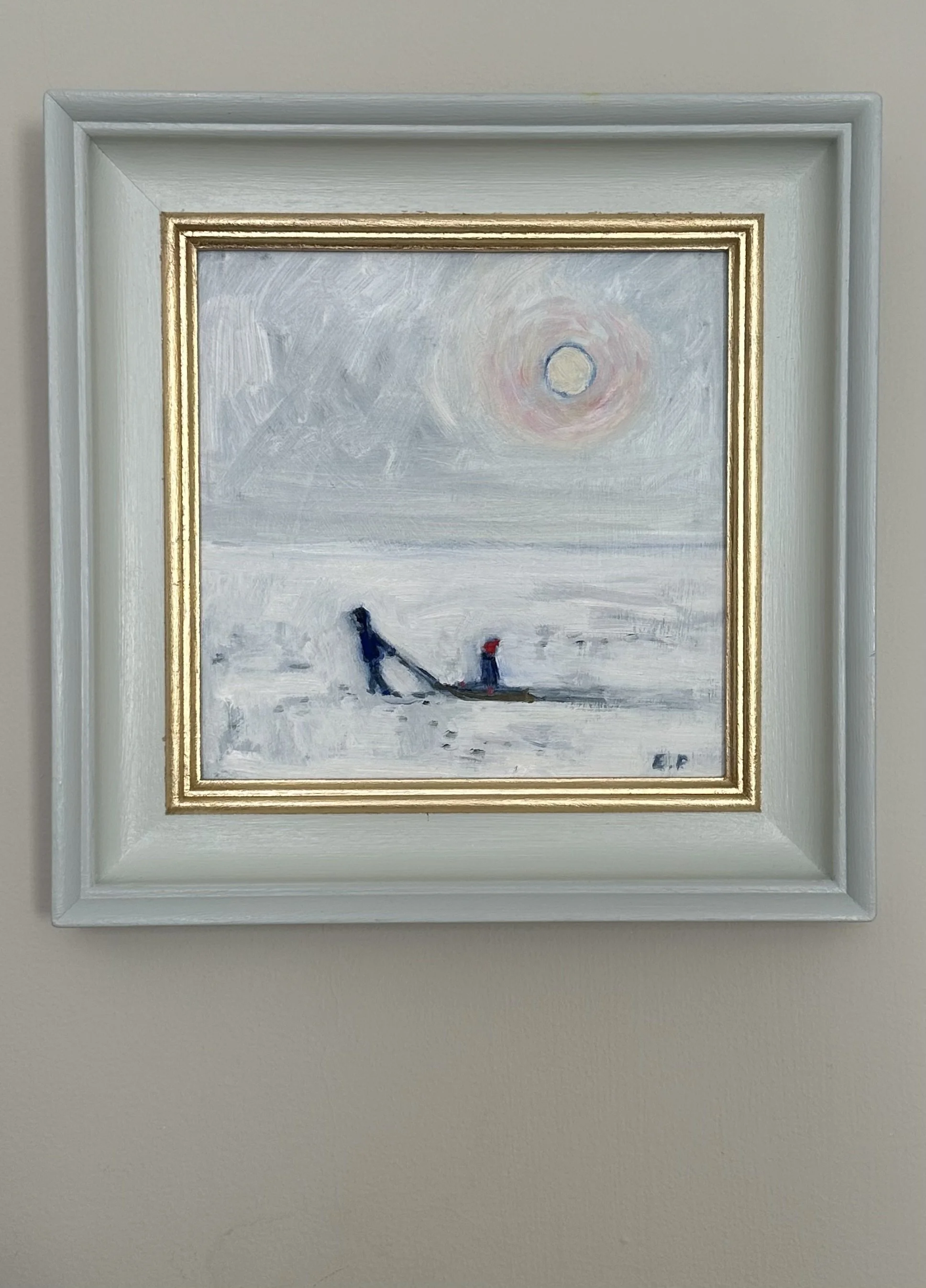 Sledging, Oil on Panel, 29cm x39cm, SOLD