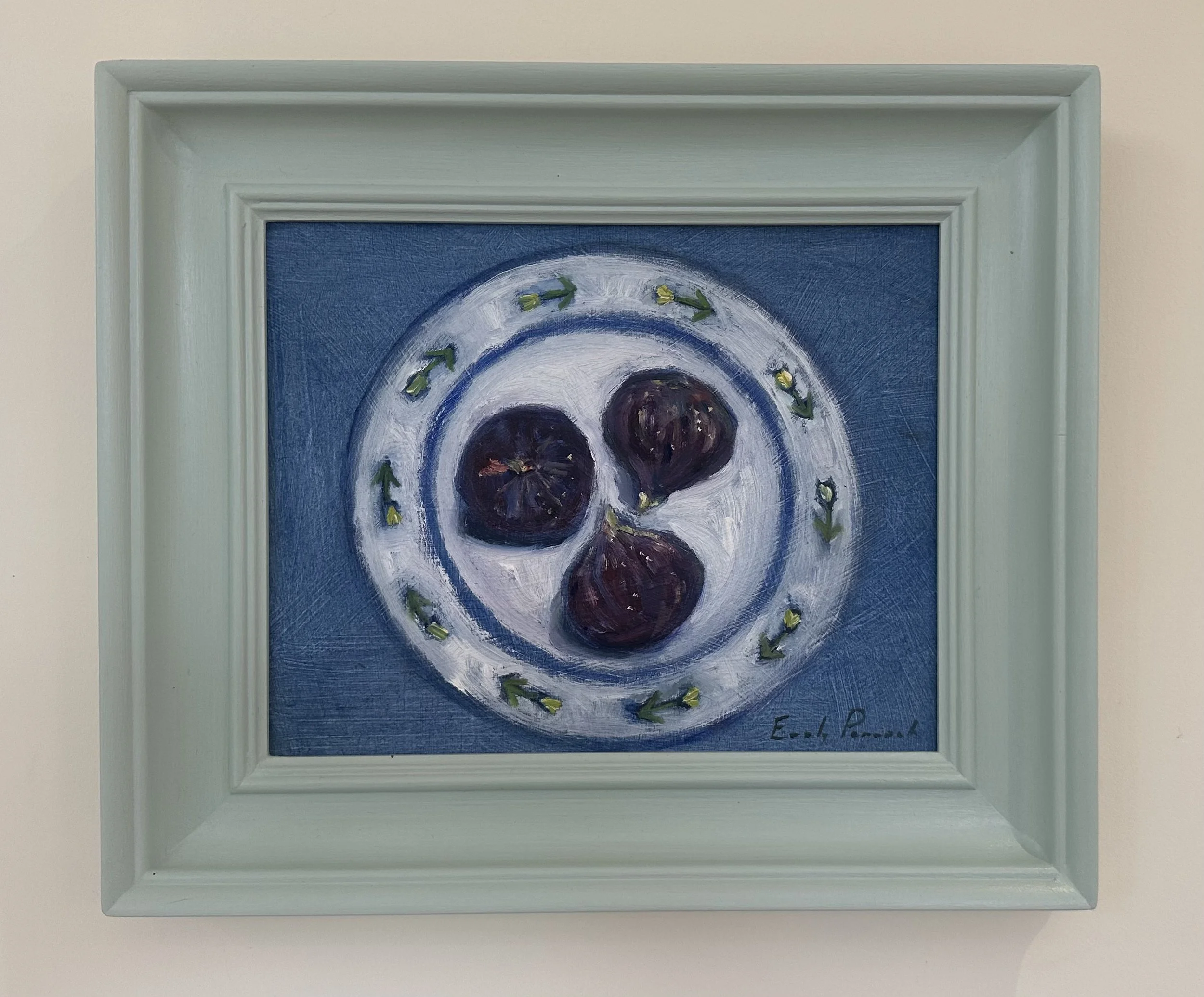 Figs on a Flower Plate, Oil on Panel, 29x34cm, £350