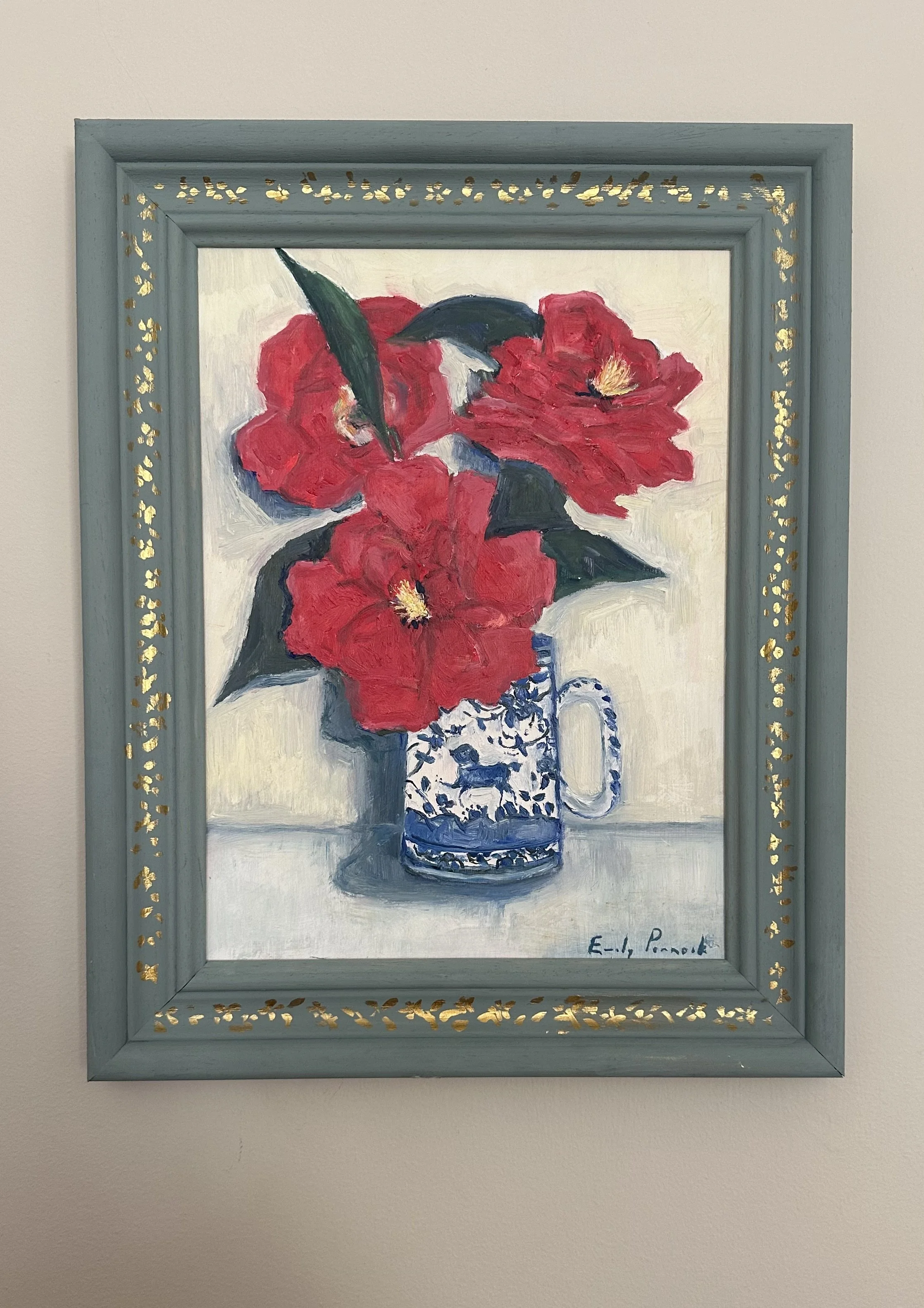Camellia's in Bouncy Dog Jug, Oil on Panel, 35x40cm, SOLD
