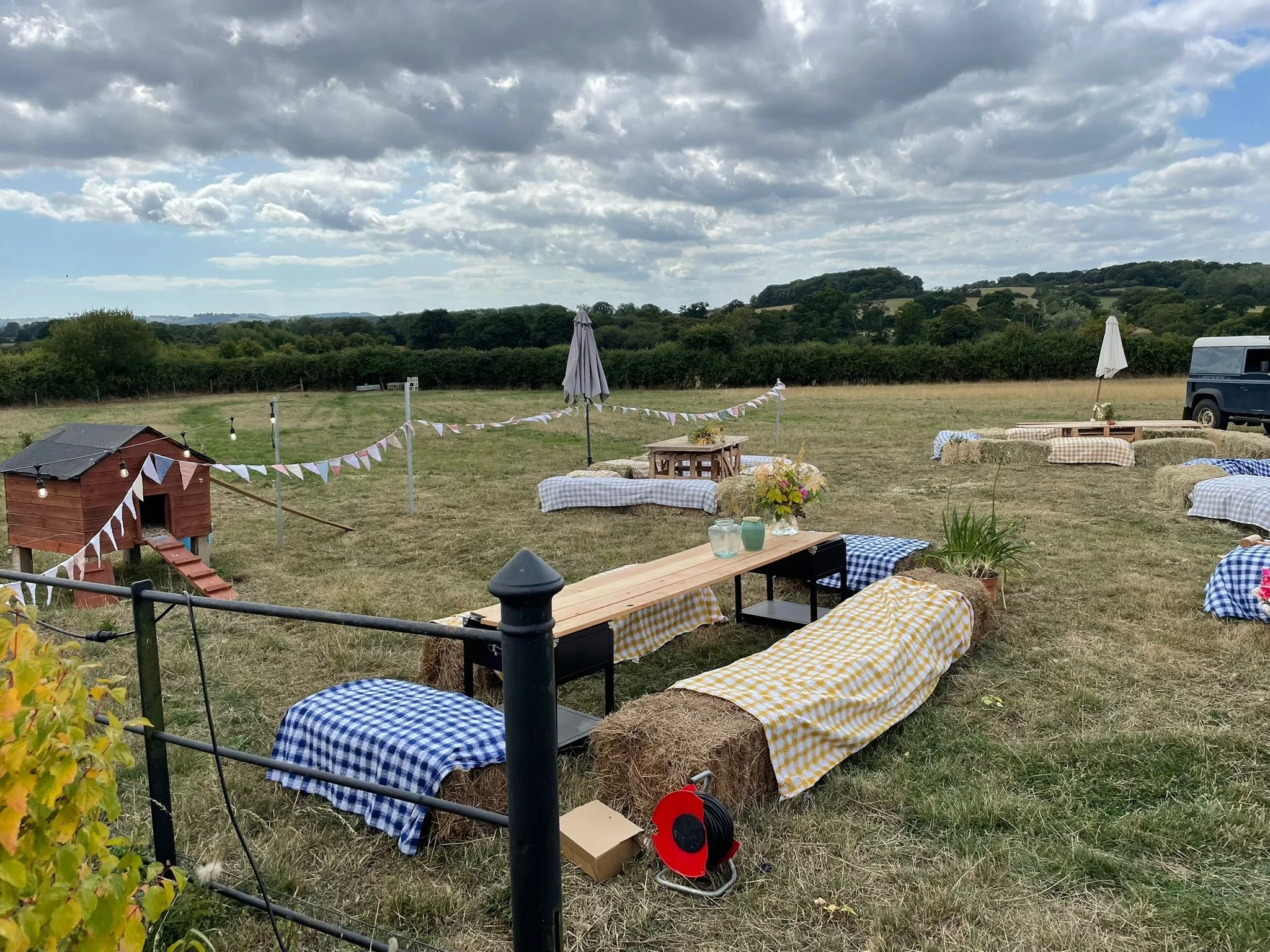 Party setup in a field