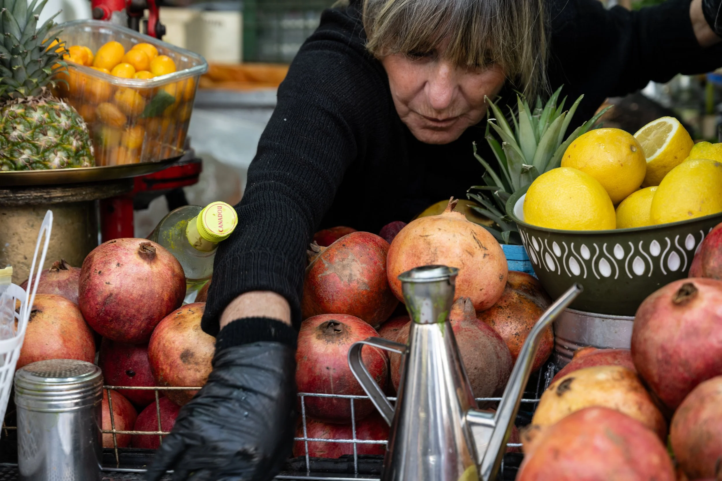 Fresh fruits made into smoothies at Carmel Market