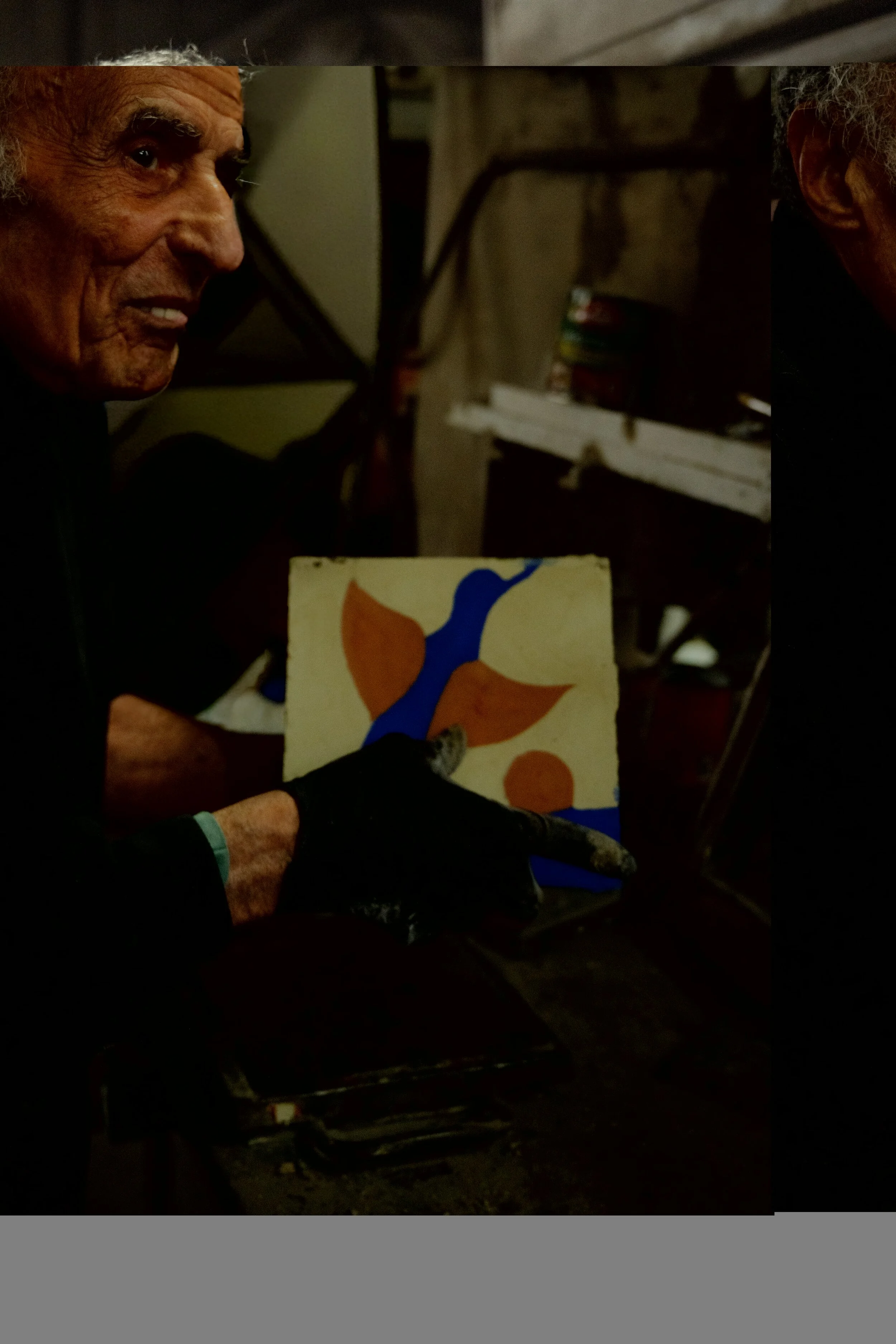 Avner Gluska creating a handmade cement tile