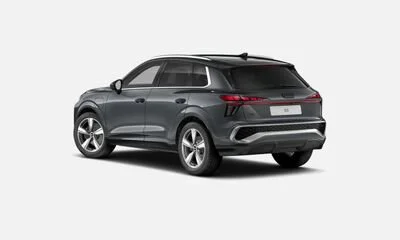 Front-left side of a black SUV with modern styling and alloy wheels, viewed on a plain white background.
