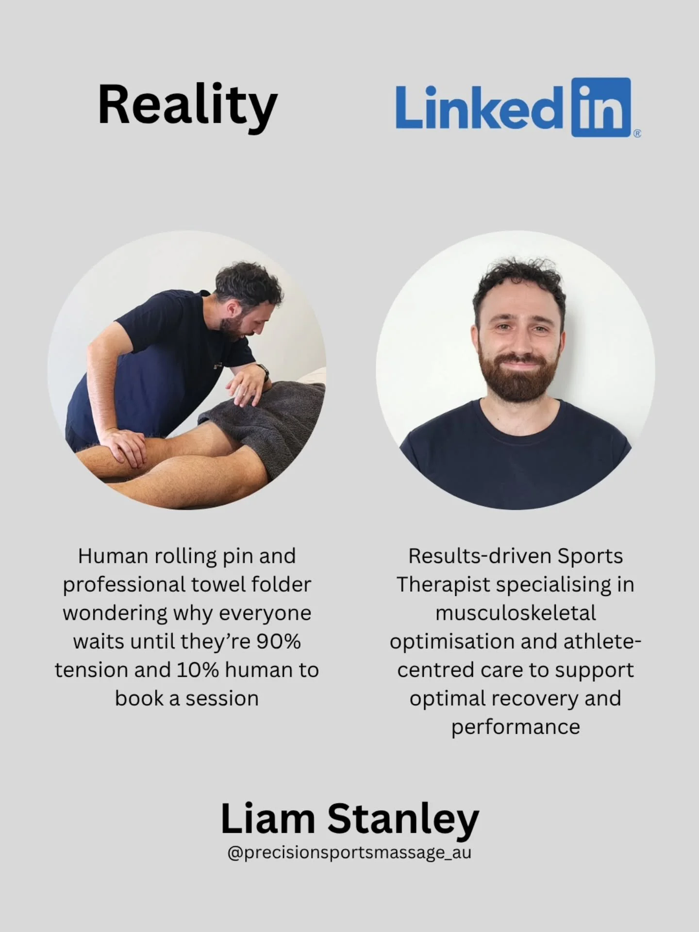 #OPENTOWORK 🤓🤣

At these 3 locations:
📍South Yarra | Mon (AM), Wed &amp; Fri (PM)
📍Bentleigh East | Tue &amp; Thur
📍Hampton | Mon (PM), Fri (AM) &amp; Sat*

🔗Don't wait. Book now via link in bio.

#sportsmassage #melbourne #linkedin #reality