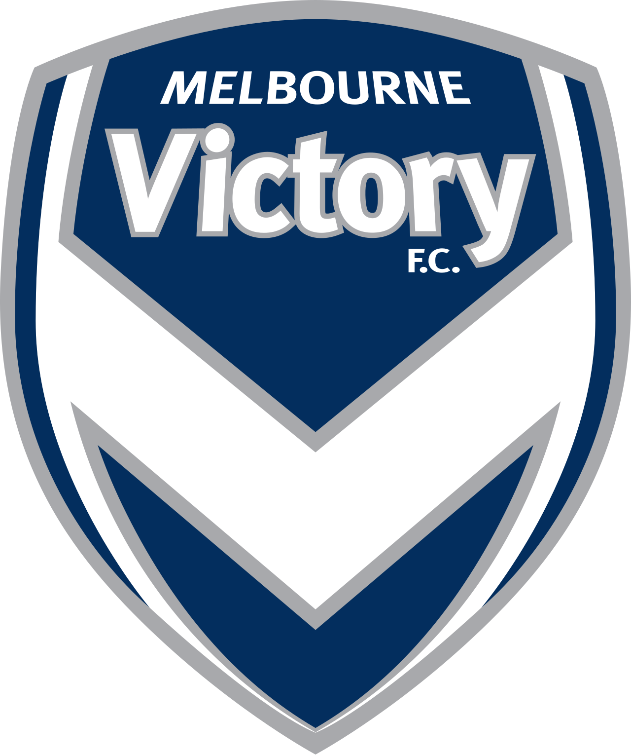 A sports team badge for Melbourne Victory FC with a navy blue and white shield design.