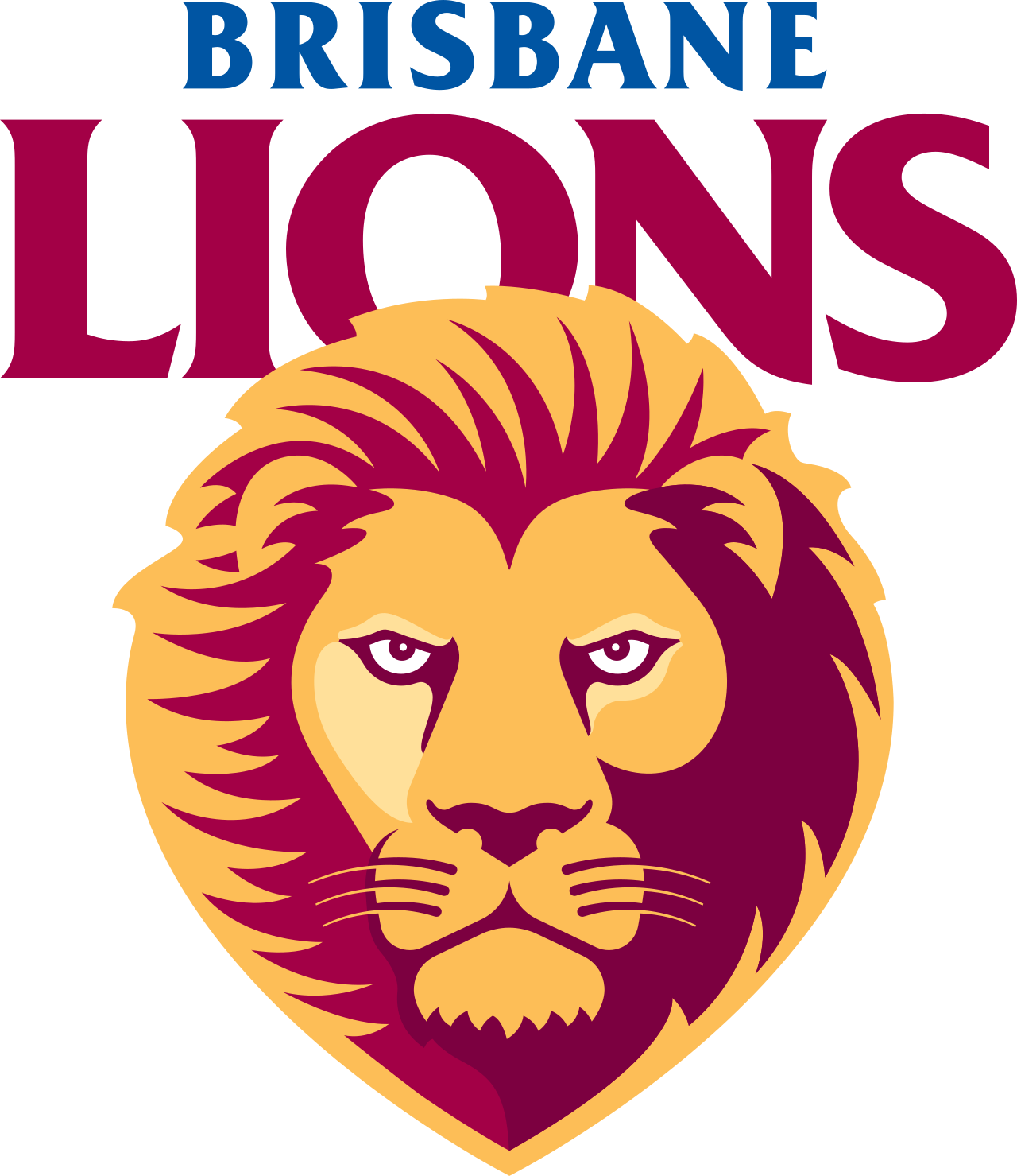 Logo of the Brisbane Lions football team featuring a fierce lion's face with a golden mane and purple accents, with the words 'Brisbane Lions' above it.