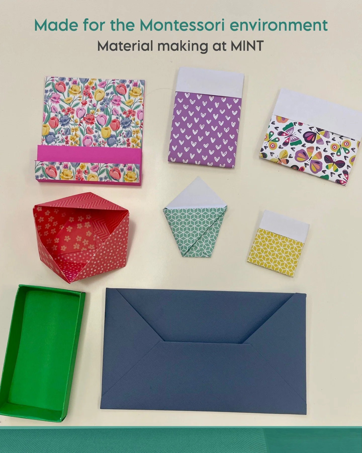 Educators from STEAMSPARK recently spent a morning at MINT with AMI Trainer-in-Training Sara Wyer for a hands-on Material Making Workshop, learning to create paper pouches and containers for their Montessori environments.

Montessori wrote that the &