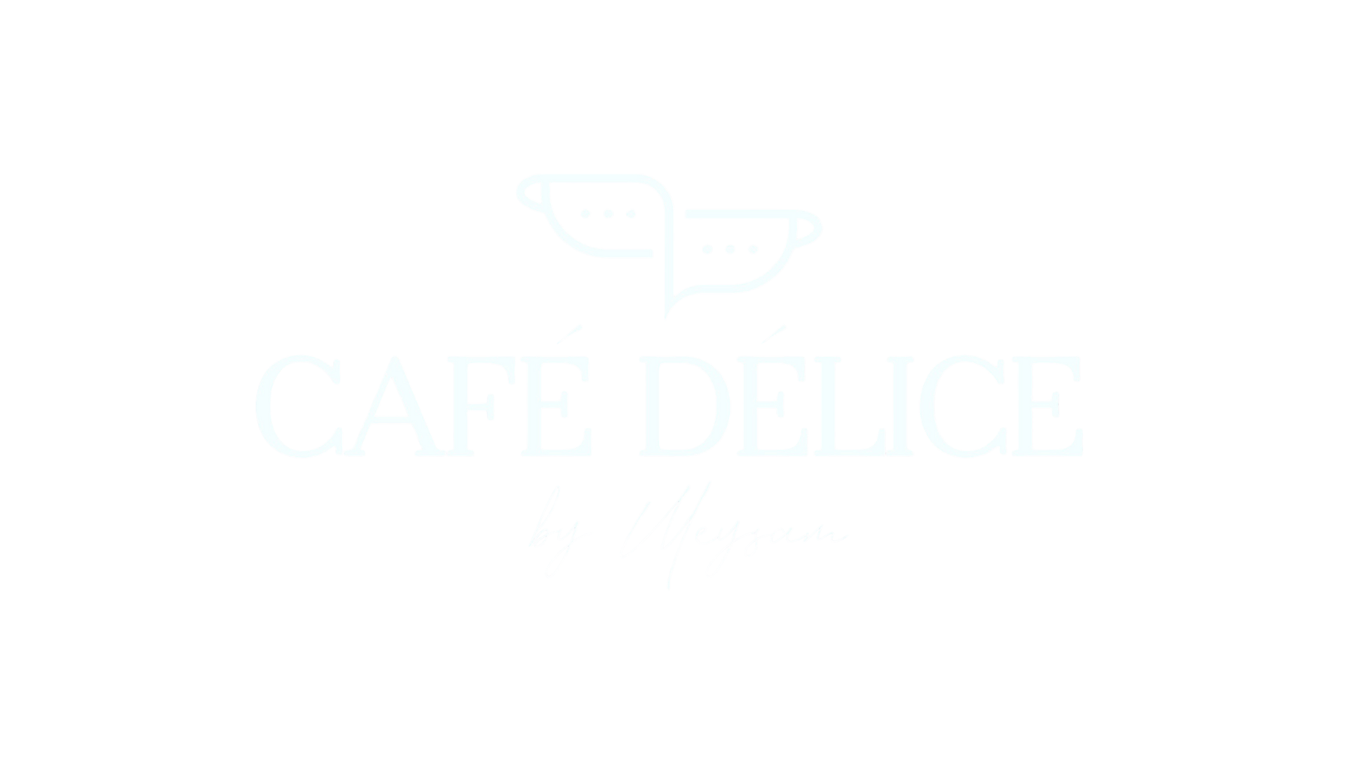 Logo von Café Délice by Meysam mit zwei Sprechblasen über dem Text auf schwarzem Hintergrund.