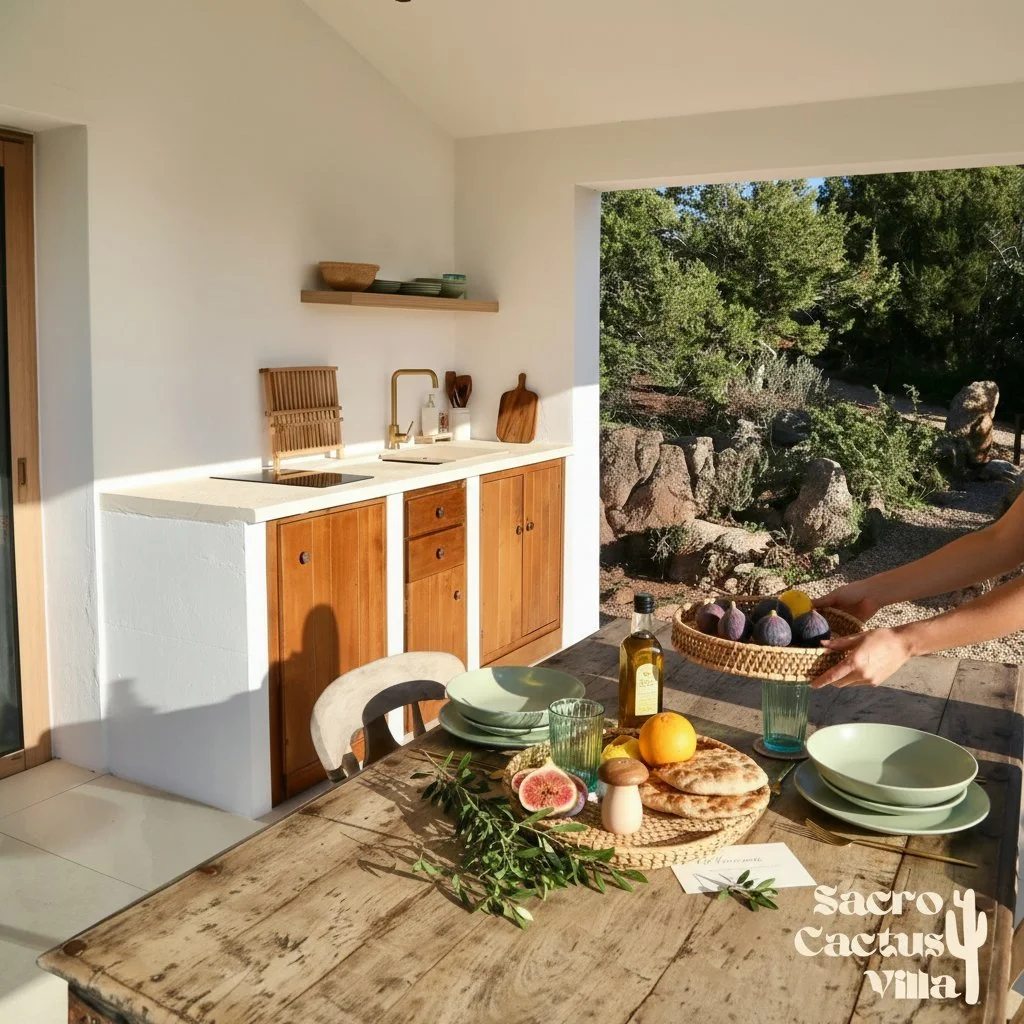 Fresh figs and sunlight on the table. 

Here, every meal begins with what the land gives&mdash;organic fruit, just-picked vegetables, Sardinian cheeses from the morning market. We show guests where to find the best, so every meal feels like a discove