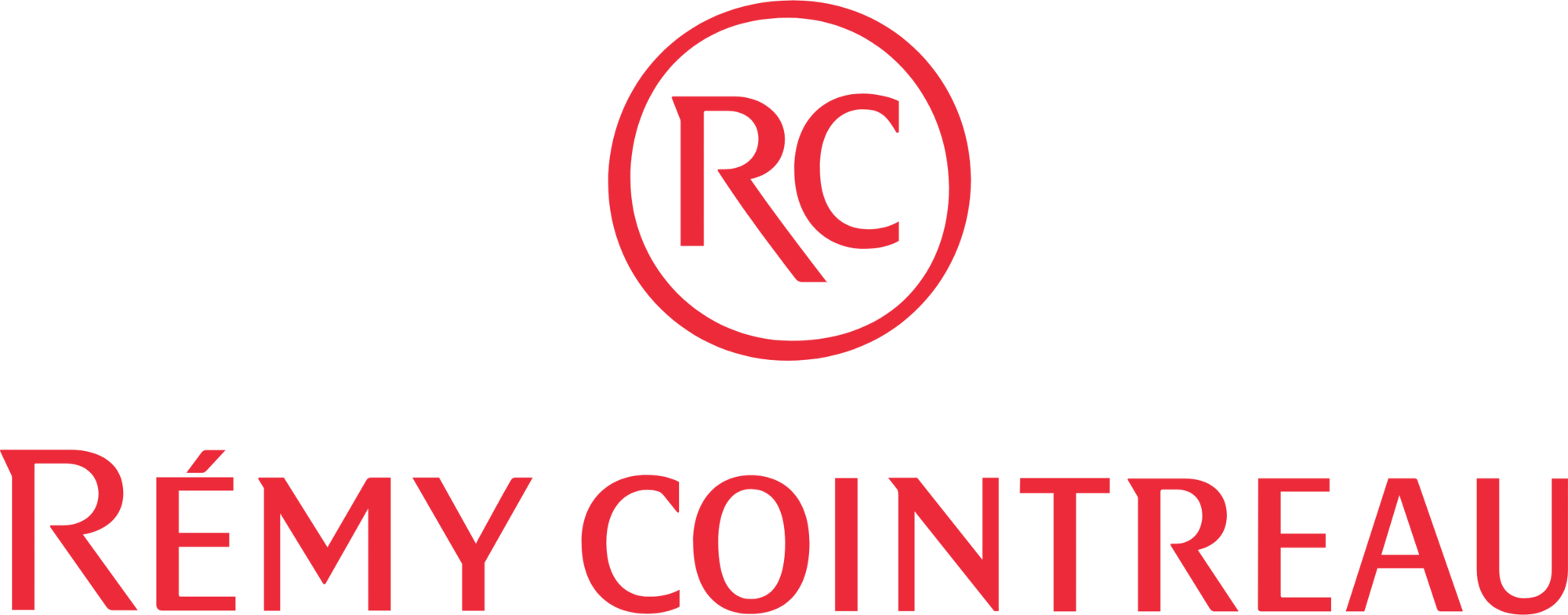 Logo de la marque Remy Cointreau, comprenant un cercle rouge avec les lettres RC à l'intérieur et le nom de la marque en dessous en rouge.