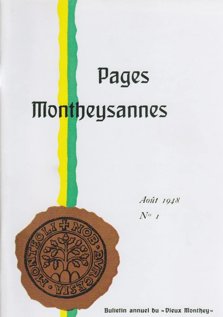 Page de couverture des  « Pages Montheysannes », août 1948, n° 1, avec sceau historique du Vieux Monthey.
