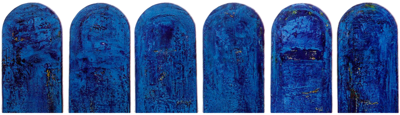 bifore – cera e pigmenti su stoffa 38x69 (ognuno) 2002