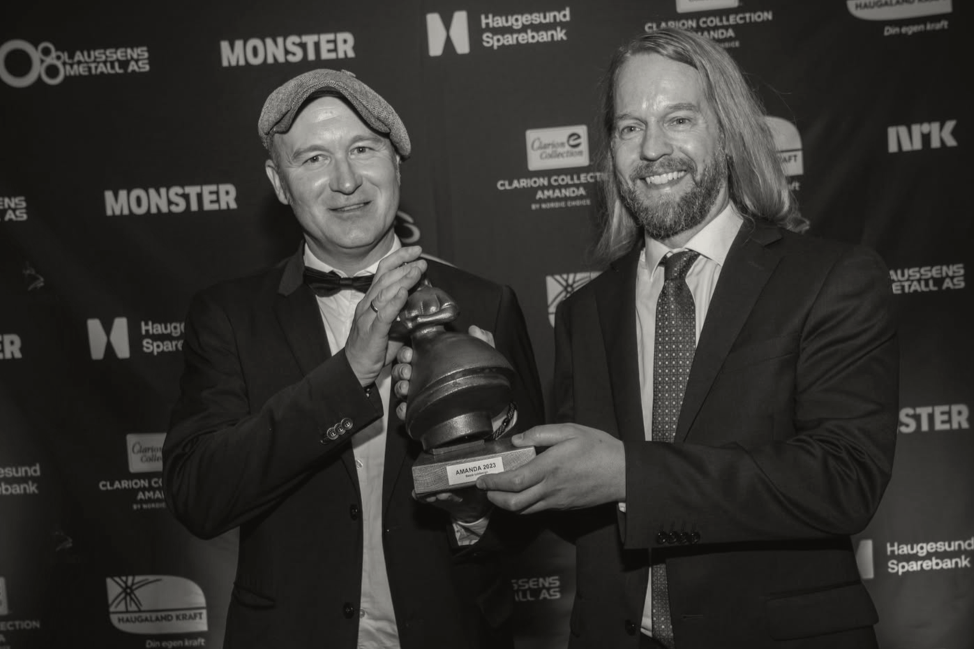 Espen Rønning and Bent Holm of Oslo Sonic with their Amanda Award for Best Sound Design