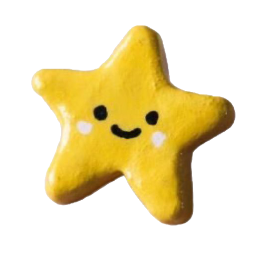 A yellow star-shaped cookie with a smiling face and blushing cheeks.