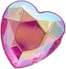 A colorful, heart-shaped jewel or ornament with reflective, iridescent surfaces