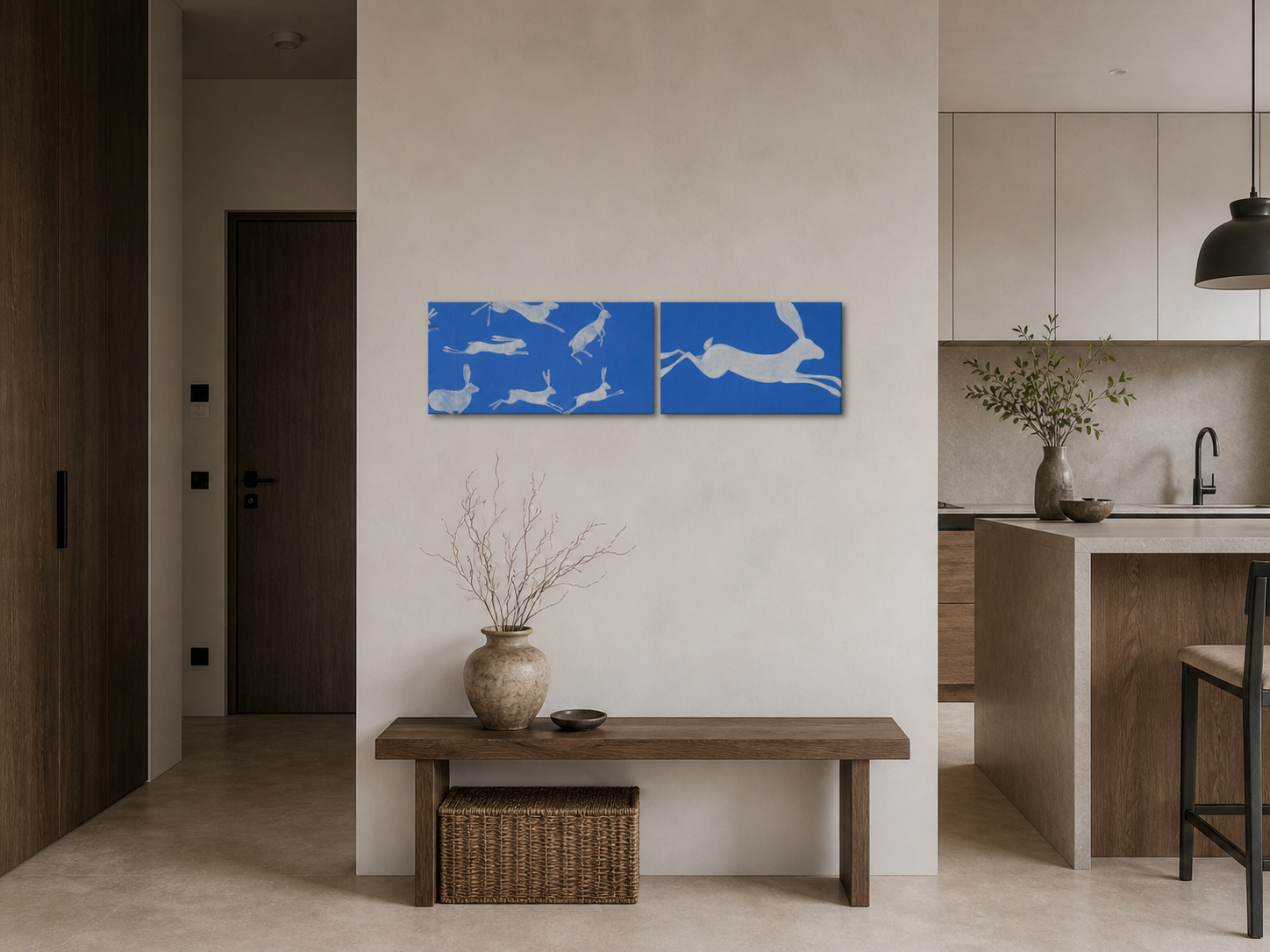 Point of Stillness — the moment thoughts settle into one clear answer, original acrylic painting 125×35 cm by Jevgenia Vassiljeva | Loovart