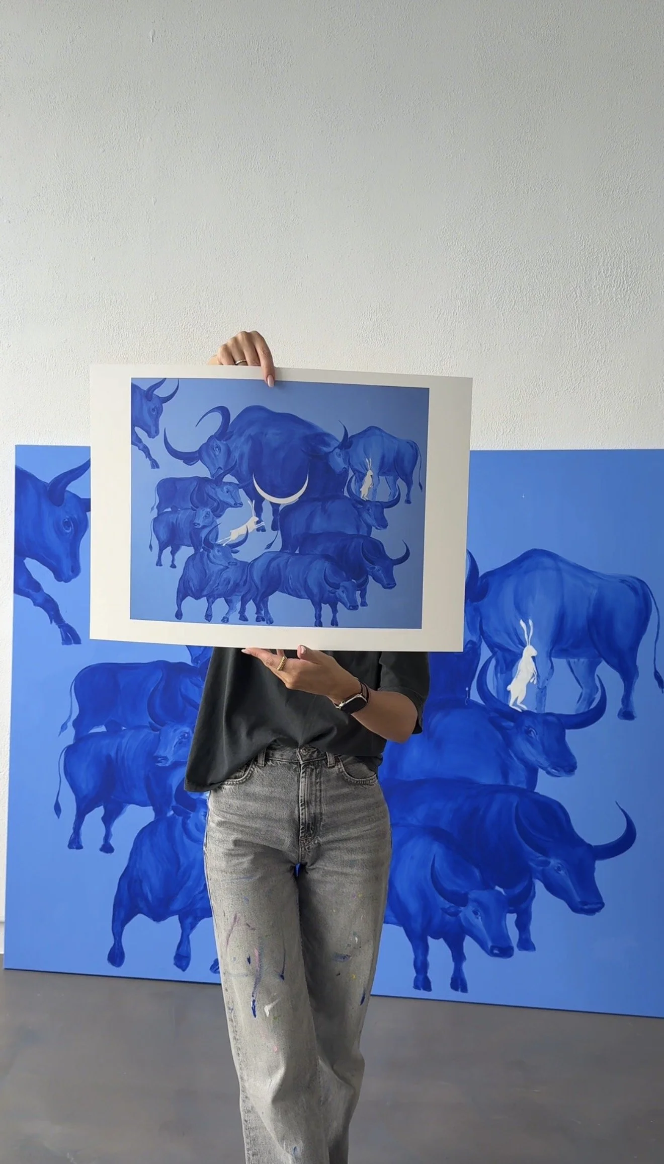 Detail of The Memory of the Herd blue fine art print by contemporary artist Jevgenia Vassiljeva
