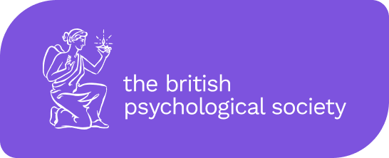 Logo of the British Psychological Society with a purple background and a line drawing of a person holding a star.
