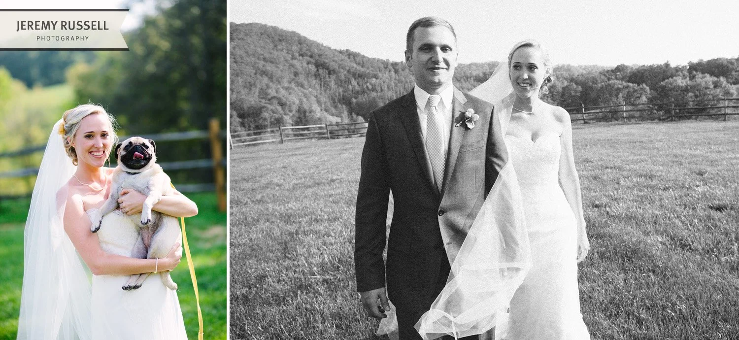 Bride and groom with dog​