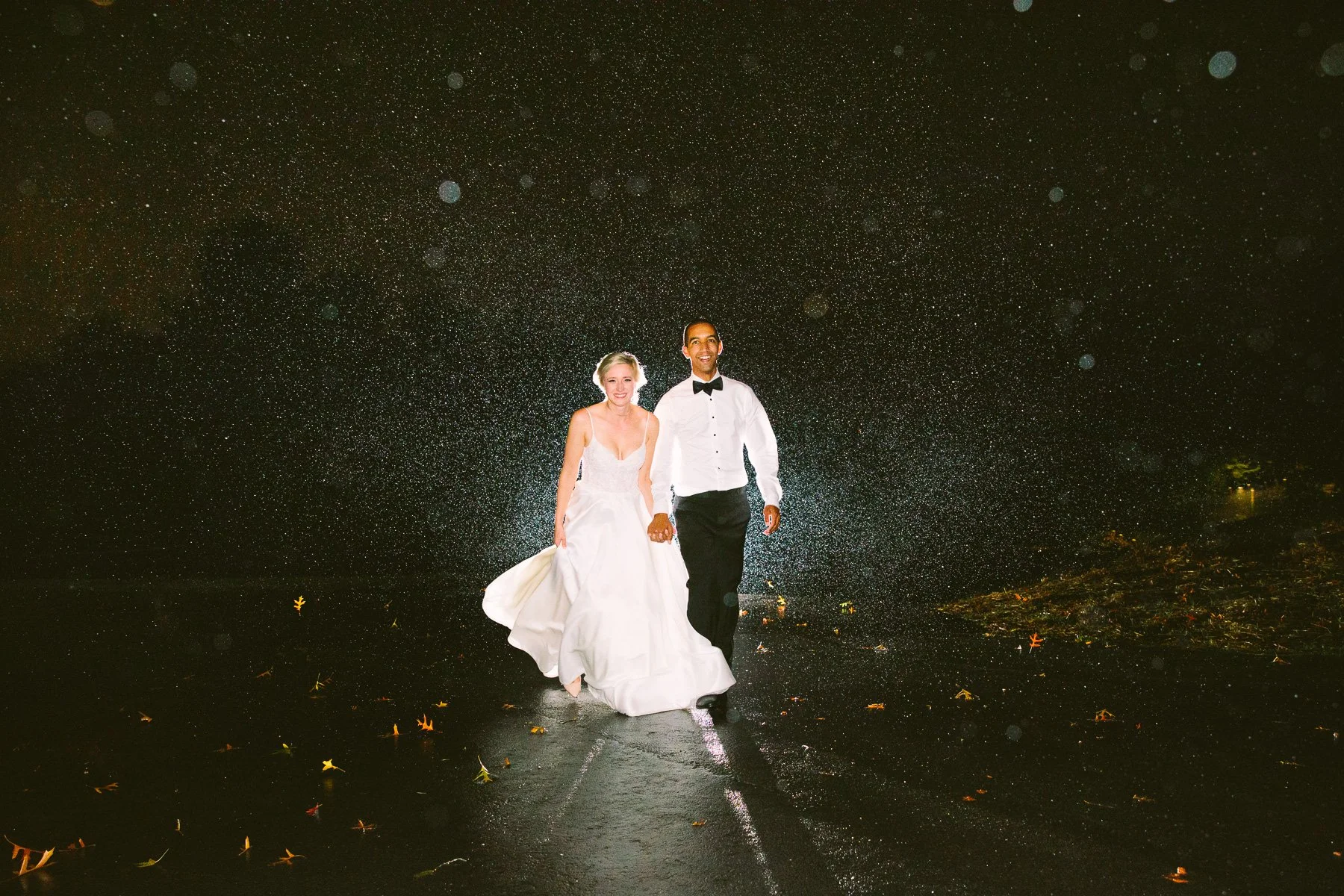 Rainy wedding portrait at Omni Grove Park Inn