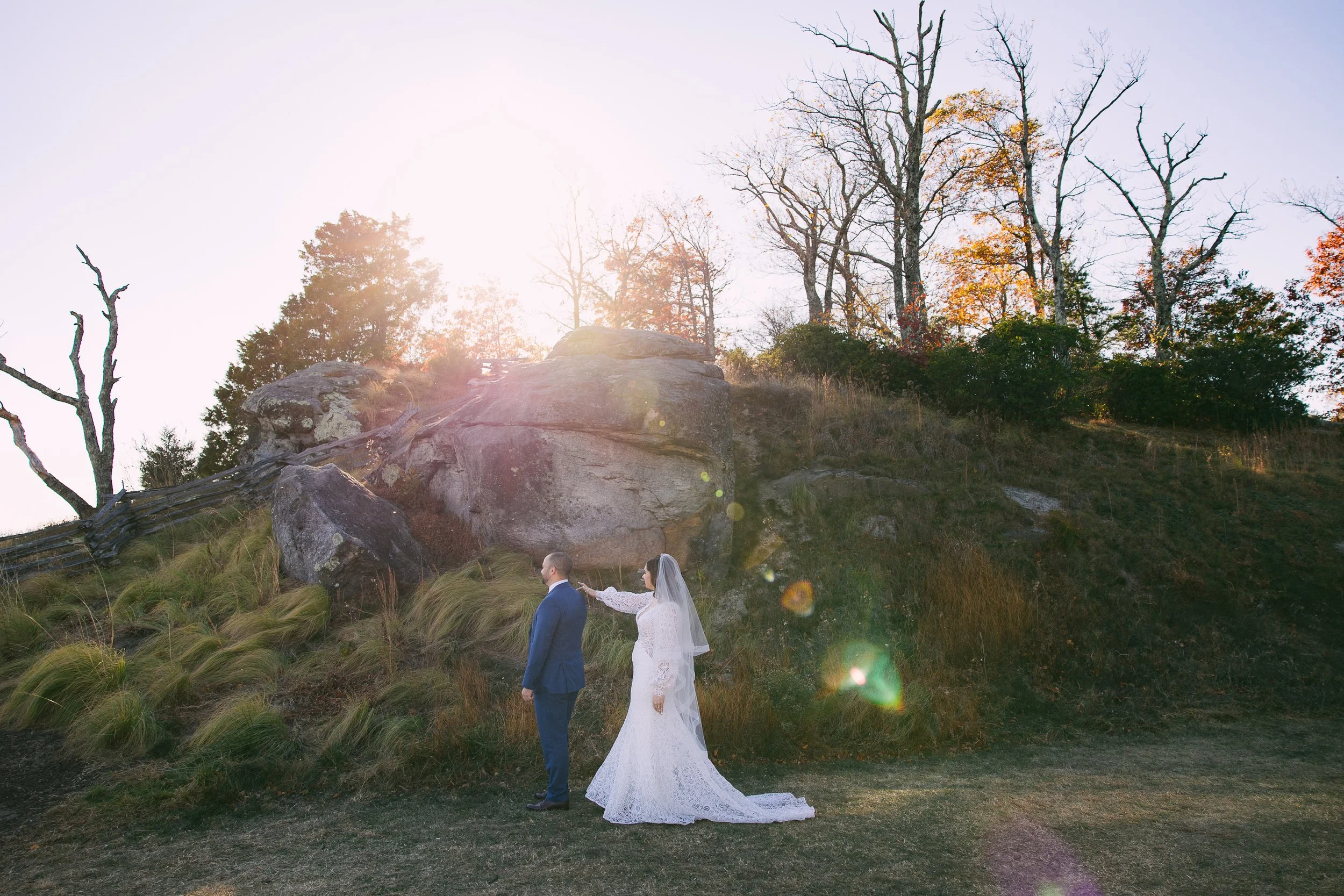 Bride and groom first look Cliffs at Glassy Chapel Elopement