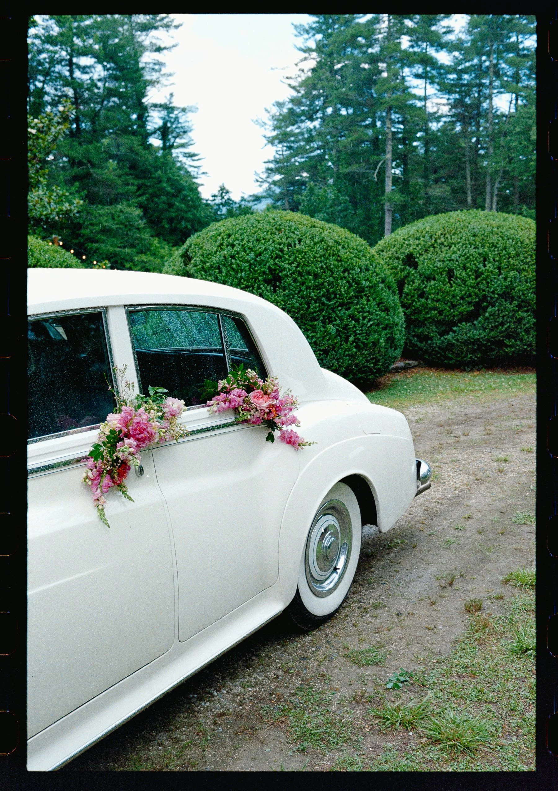 Wedding getaway car on film