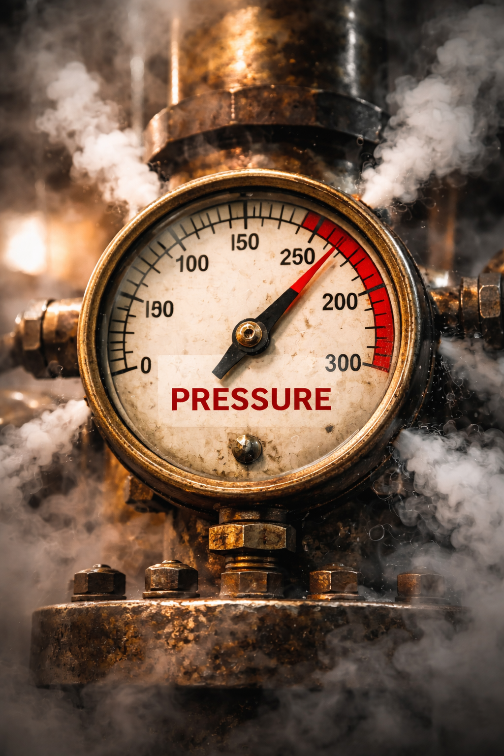 a picture of a pressure gauge in its red zone