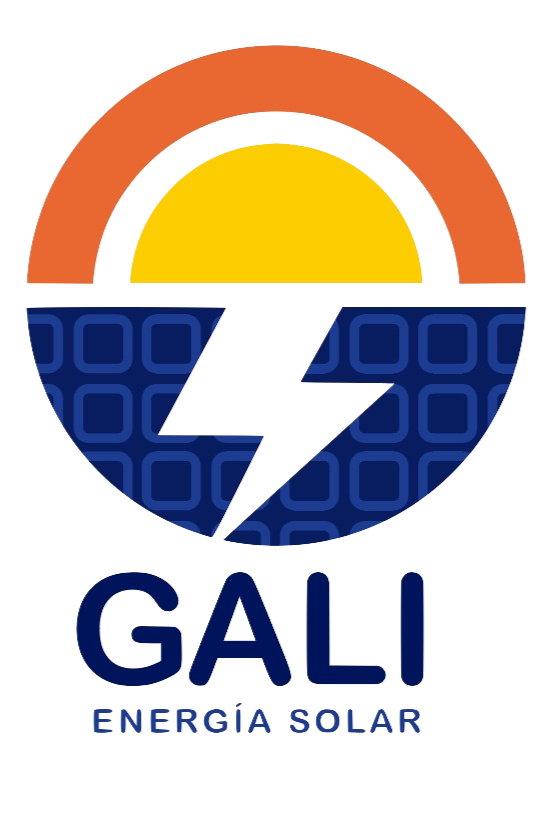 Logotipo de energía solar con un sol estilizado, un rayo y el texto "GALI ENERGÍA SOLAR".
