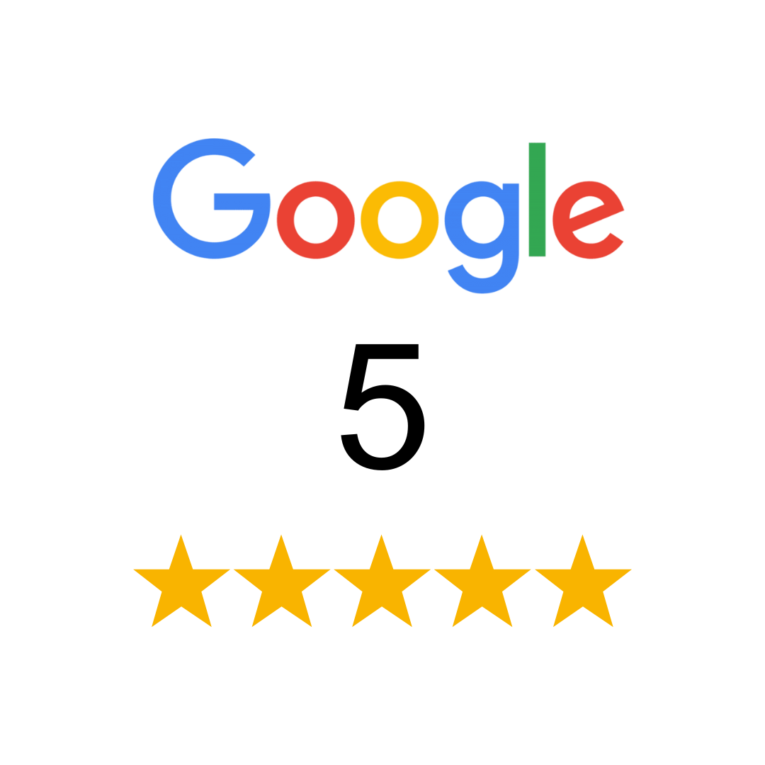 Calificación de 5 estrellas para Google con logotipo de Google y texto en español que dice 'Excelente'.