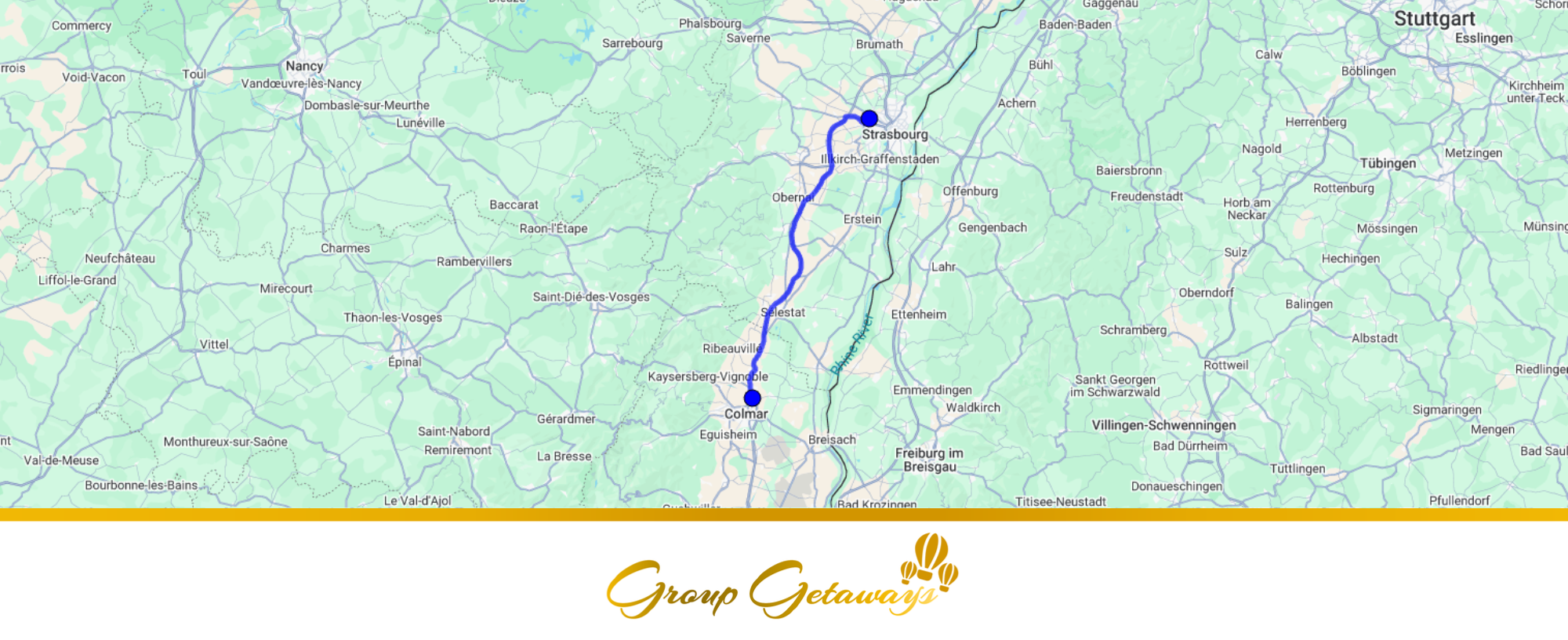 Map of Alsace with Colmar and Strasbourg - 6 Days for Large Groups Tour by Group Getaways