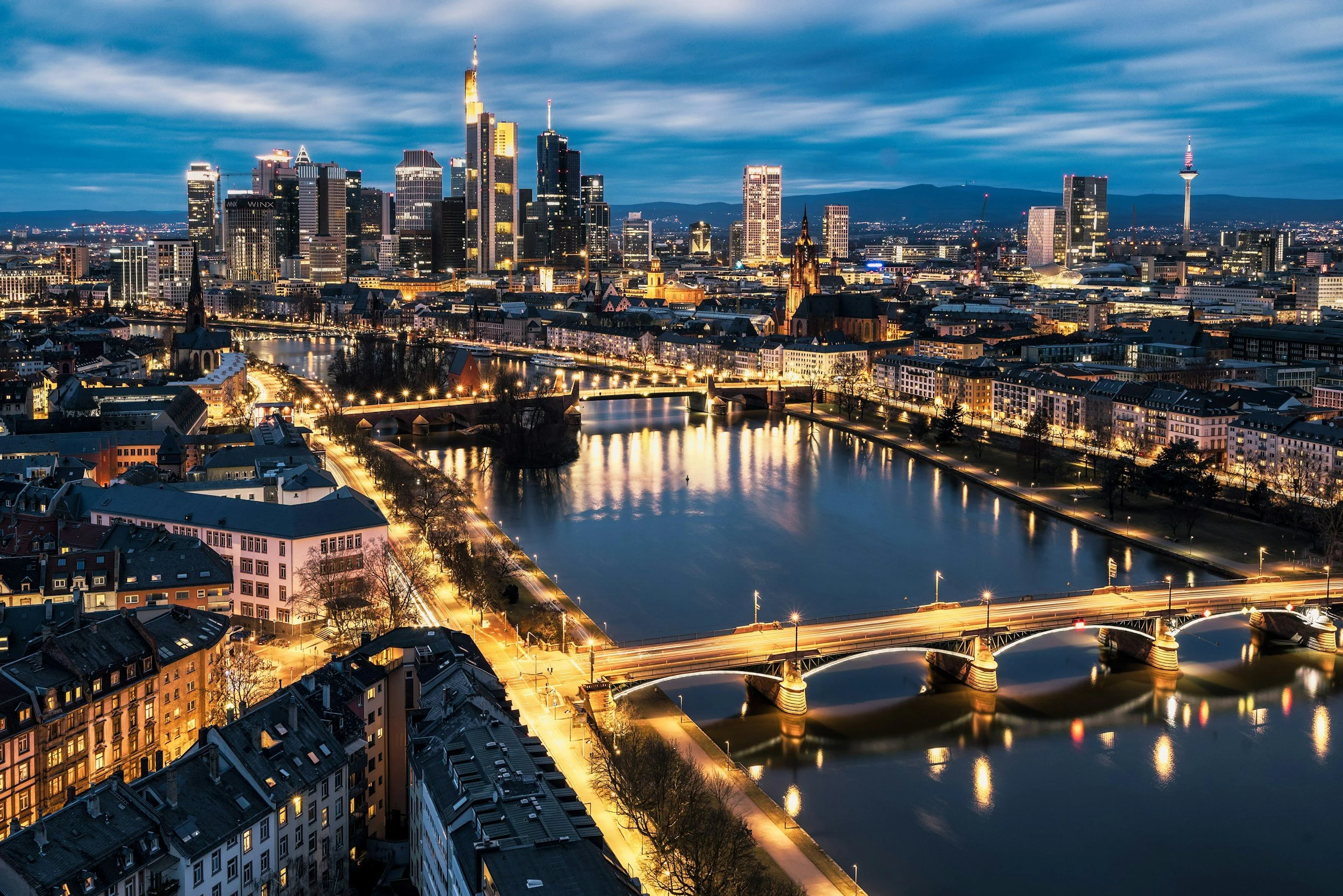 Frankfurt view at blue hour