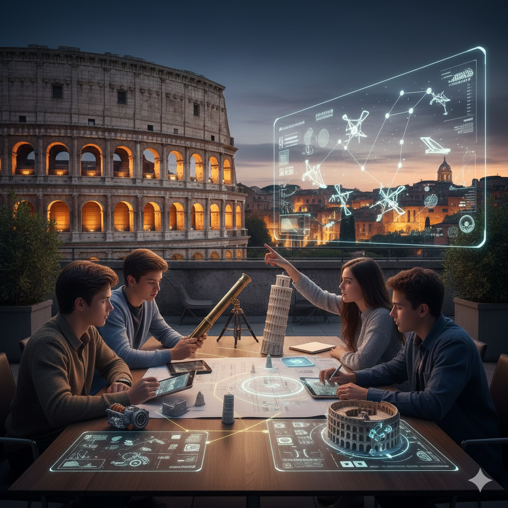 Students in Rome discovering the scientific method by Galileo Galilei