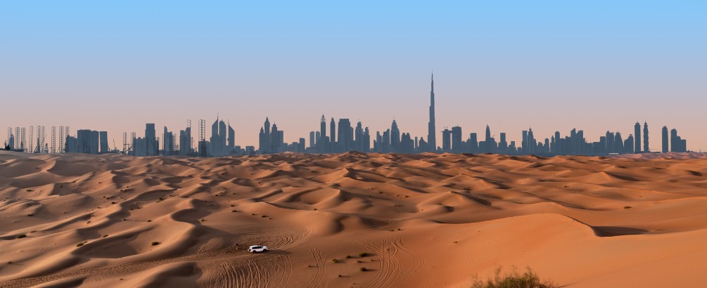Skyline of Dubai from the desert
